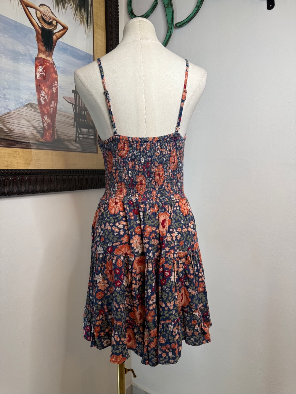 Angie Navy Floral Knot-Front Mini Dress with Orange Blooms - Picture 3 of 5